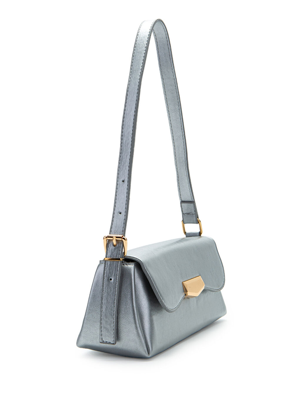 Gri Suni Deri Axel Dikdörtgen Kadın Kol Çanta Silver-1