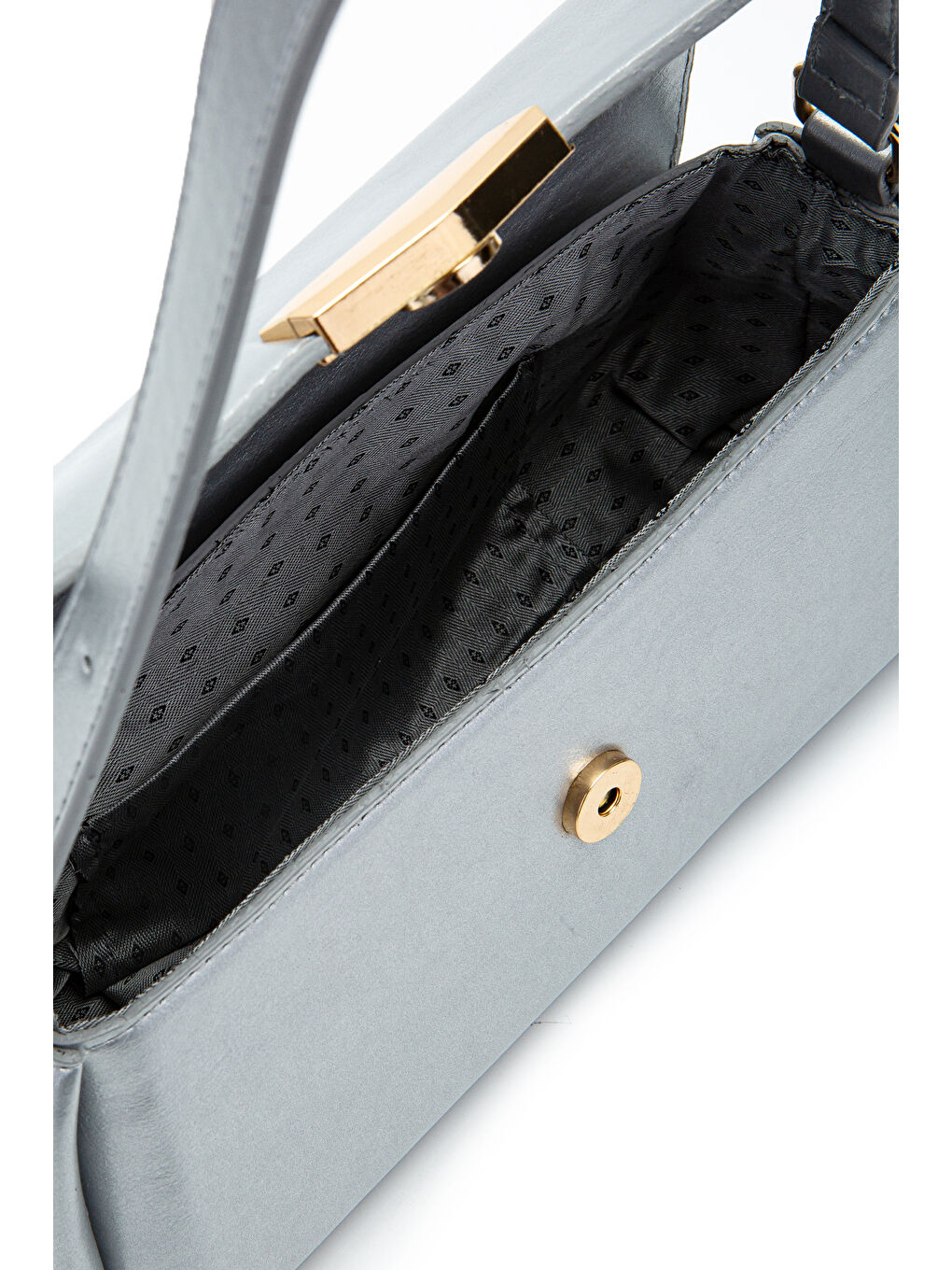 Gri Suni Deri Axel Dikdörtgen Kadın Kol Çanta Silver-3