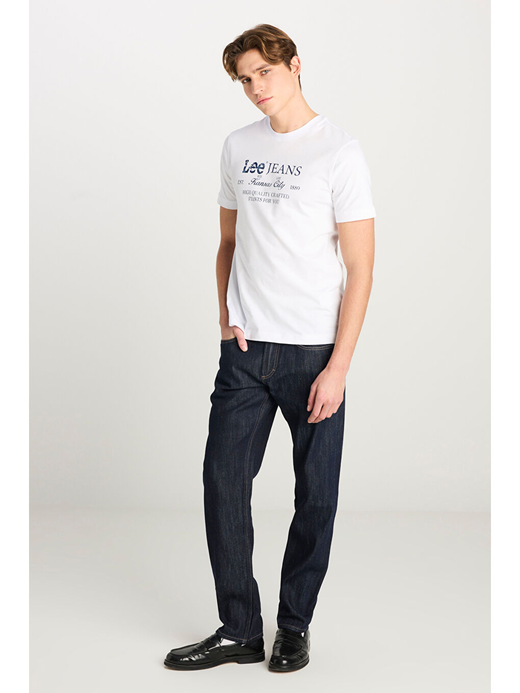 %100 Pamuk Regular Fit Normal Kesim Bisiklet Yaka Beyaz Baskılı Tişört-2