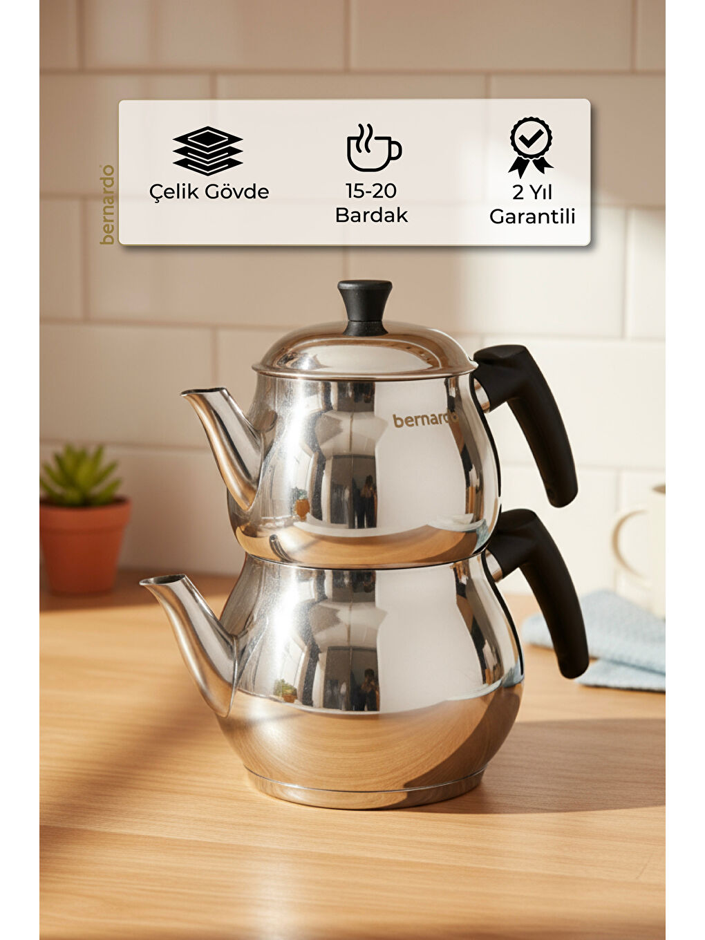 Gri Tivona Çelik Çaydanlık Takımı-5