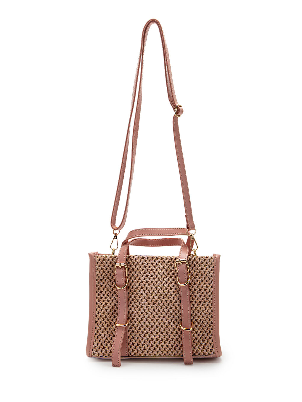 Pembe Kemer Detaylı Hasır Kadın Çapraz Çanta Dimitri Pudra-1