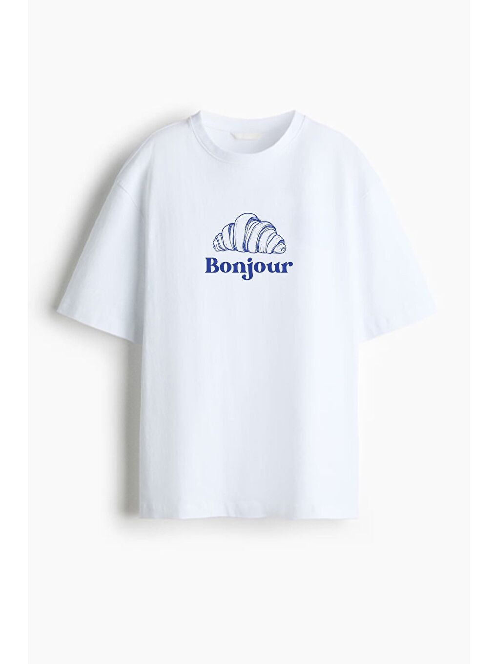Kadın Premium Kumaş  Ekru Oversize Kruvasan Baskılı T-Shirt-1