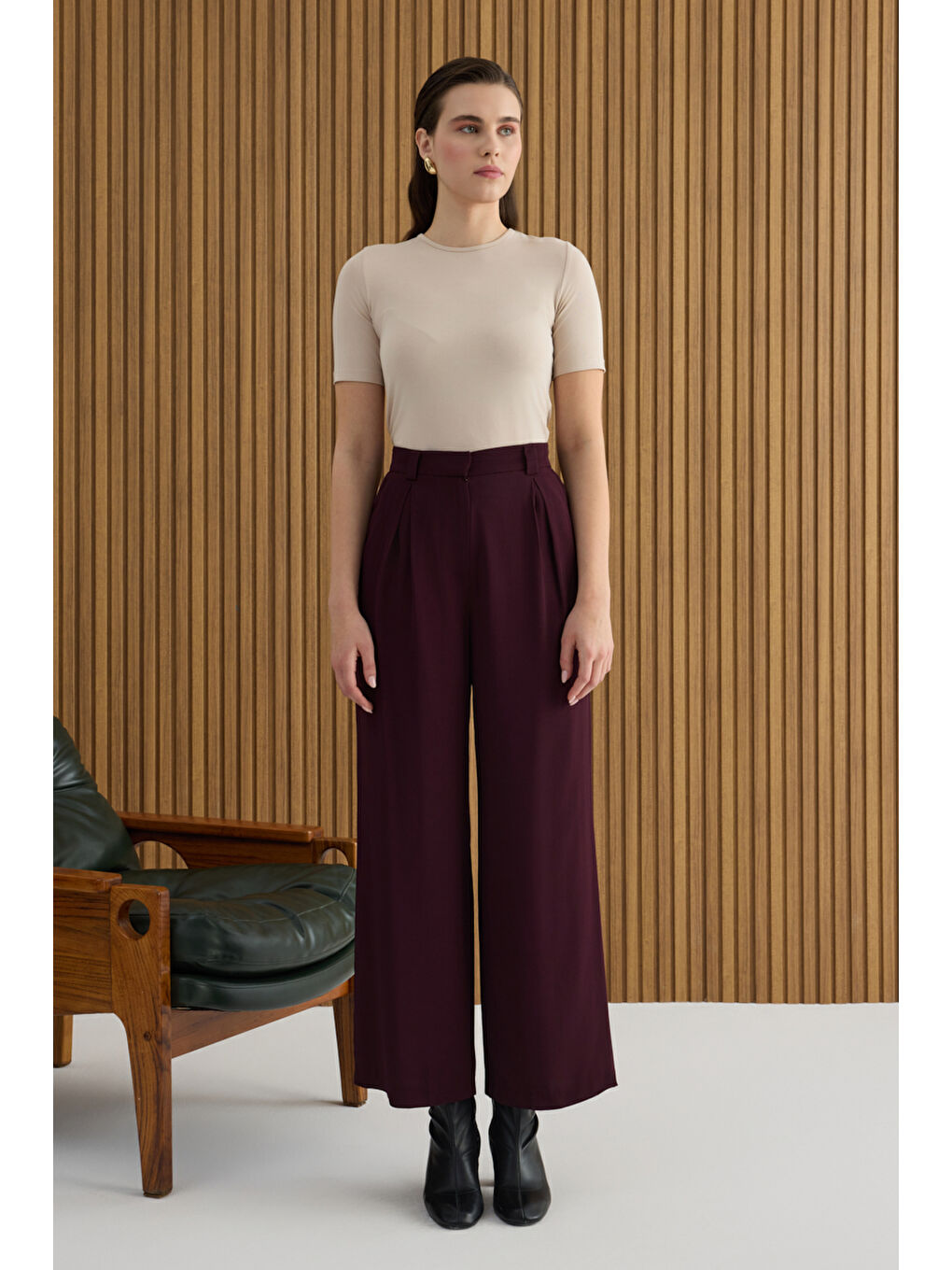 Bordo Rayon Viscon Pantolon-2