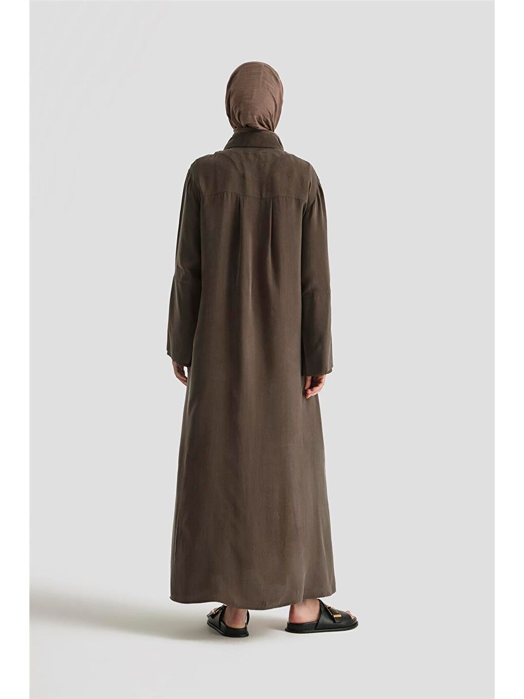 Kahverengi Çift Manşetli Ferace 25Y8306 Kakao-3