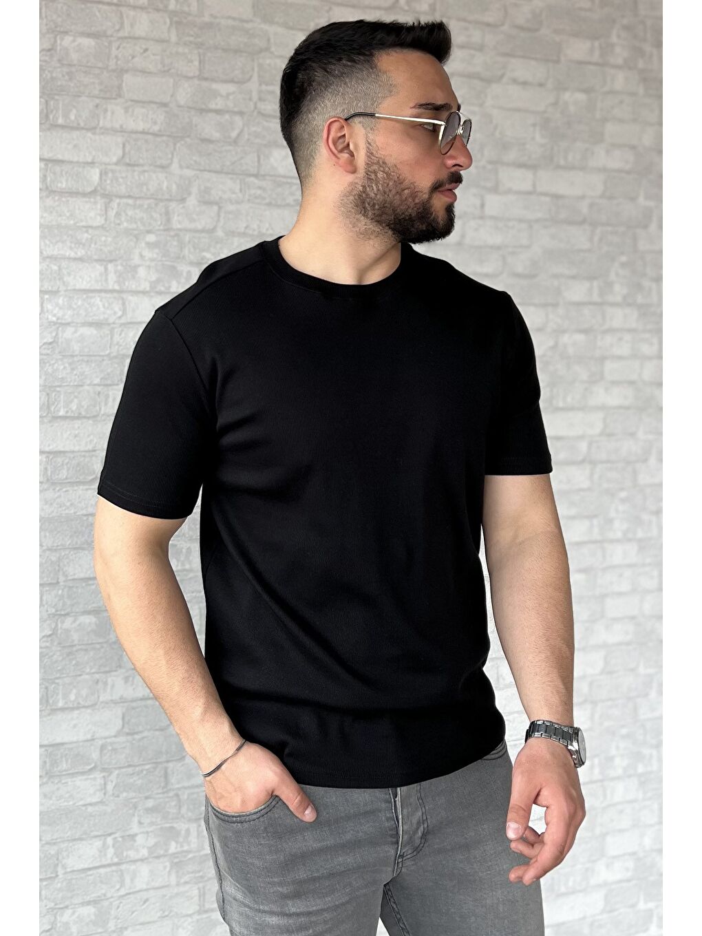 Siyah Erkek Bisiklet Yaka Tişört