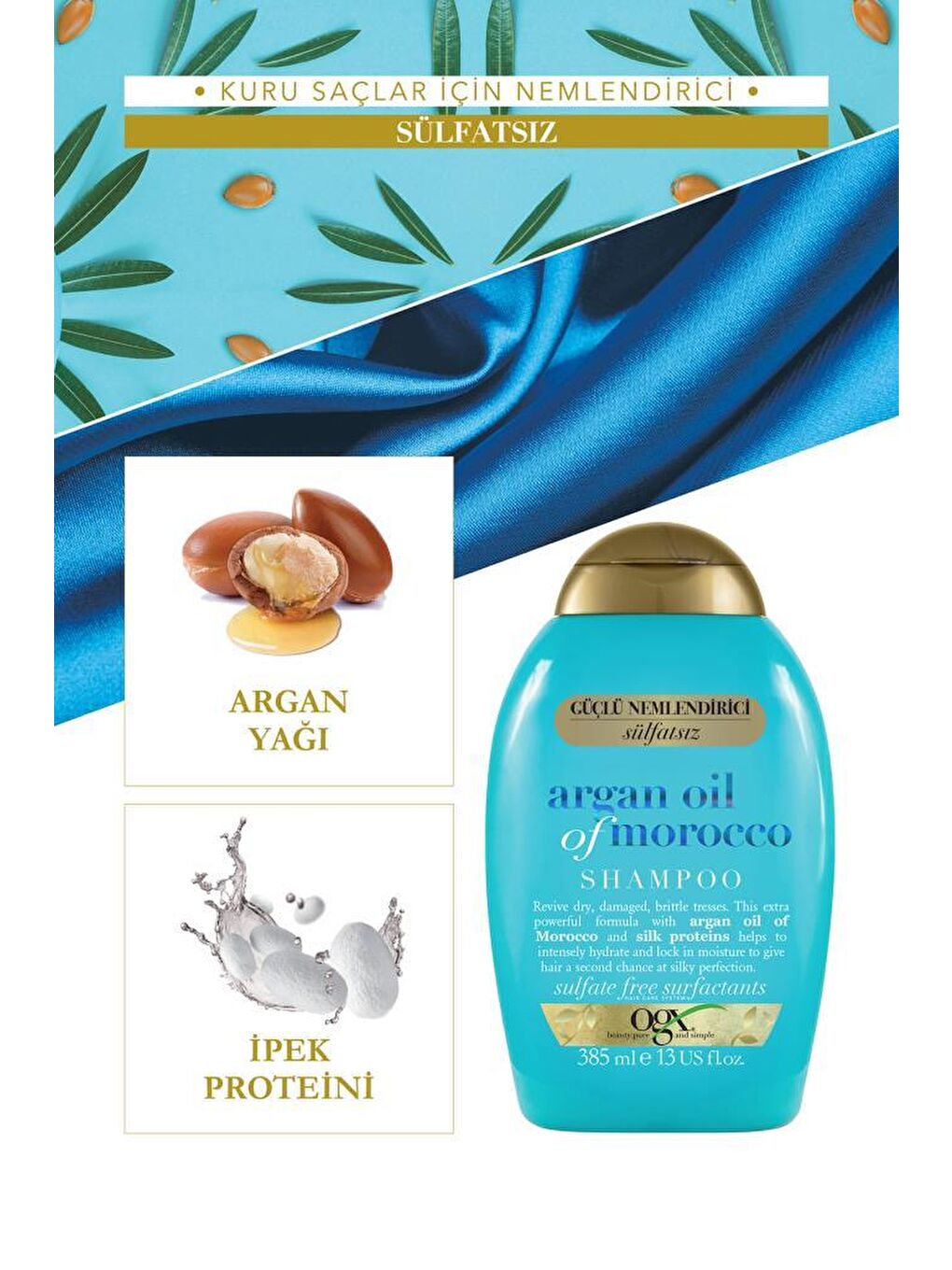 OGX Renksiz Nemlendirici ve Canlandırıcı Argan Oil of Morocco Sülfatsız Şampuan+Bakım Kremi 385ml+Yağ 100ml - 2