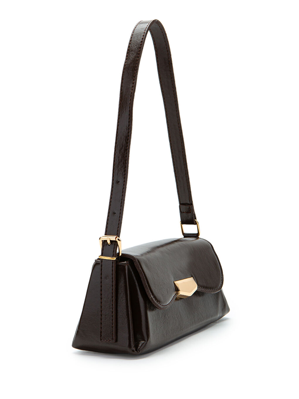 Suni Deri Axel Dikdörtgen Kadın Kol Çanta Kahverengi-1