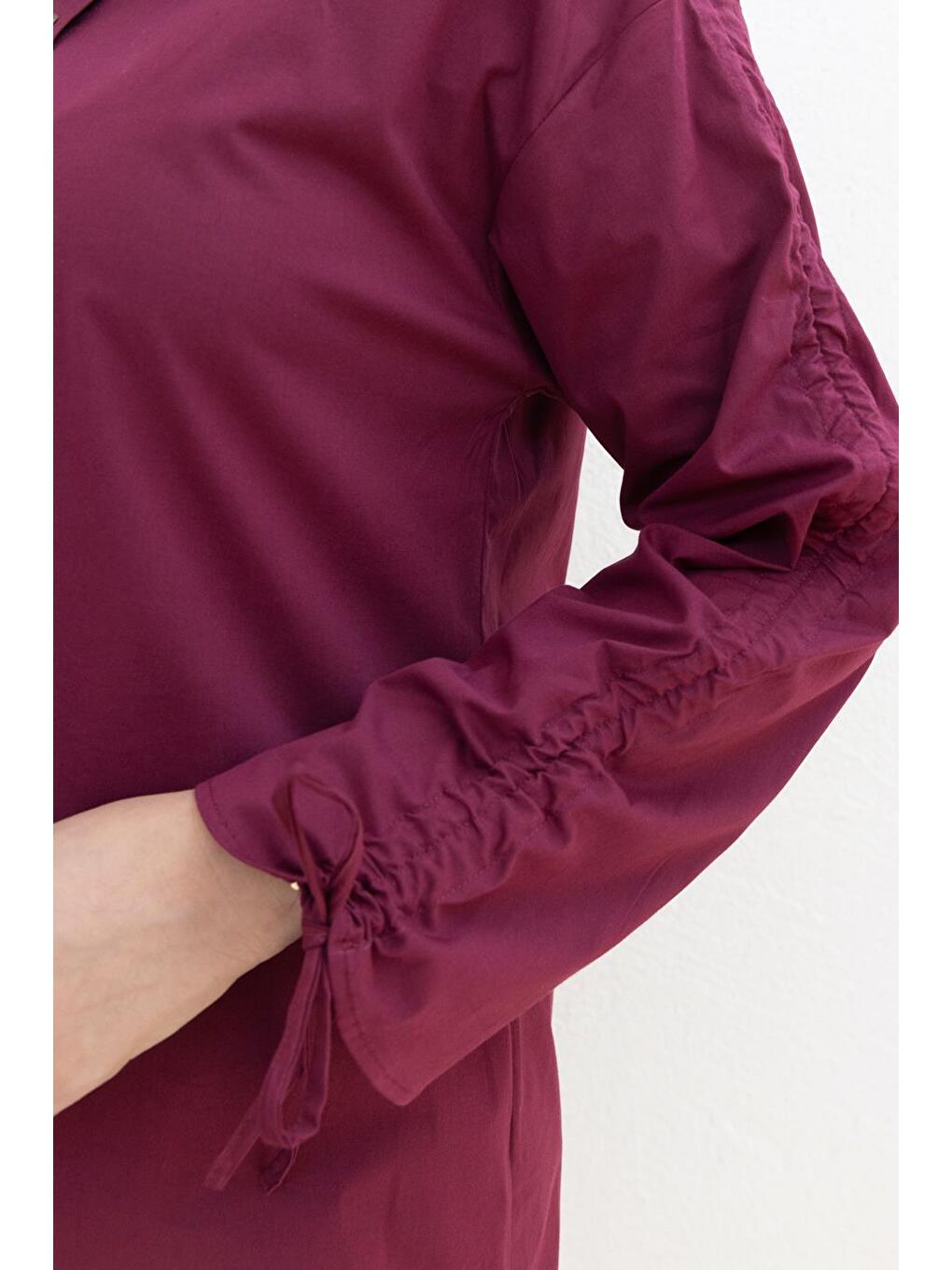 Kırmızı Vişne-Kolu Büzgülü Cepli Gömlek-3