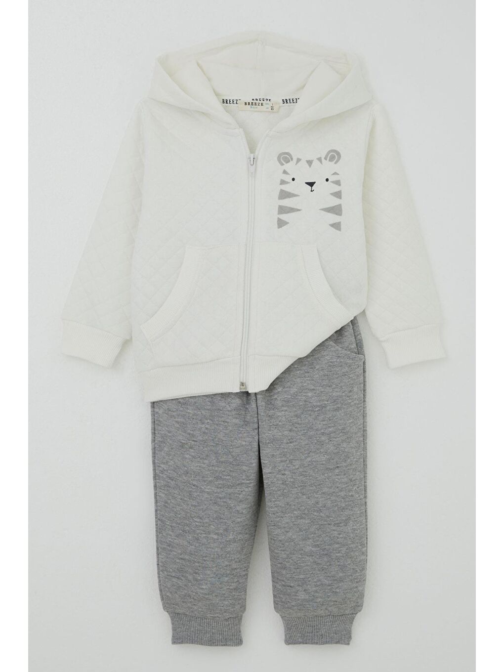 Erkek Bebek Eşofman Takımı Sevimli Kaplancık Baskılı Ekru (6 Ay-1.5 Yaş)