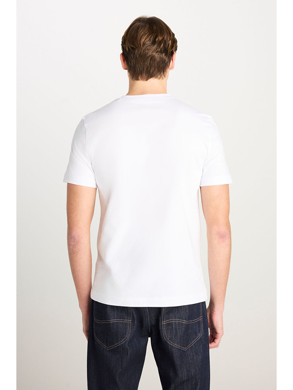 %100 Pamuk Regular Fit Normal Kesim Bisiklet Yaka Beyaz Baskılı Tişört-4