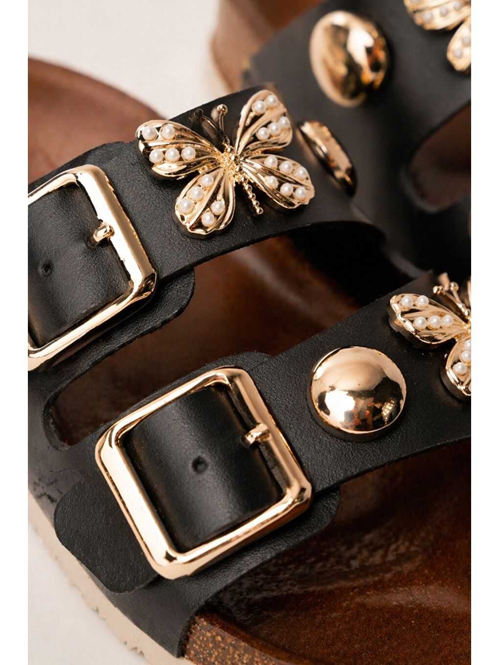 Siyah SOLİ Kelebek Aksesuarlı Çift Tokalı Günlük Çocuk Terlik-3