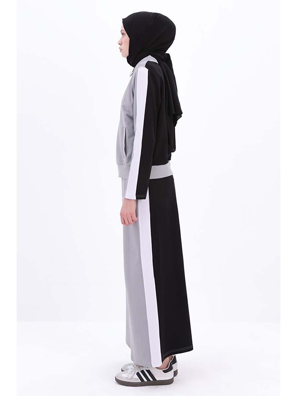 Gri-Siyah-Pamuklu Garnili Etekli Takım-2