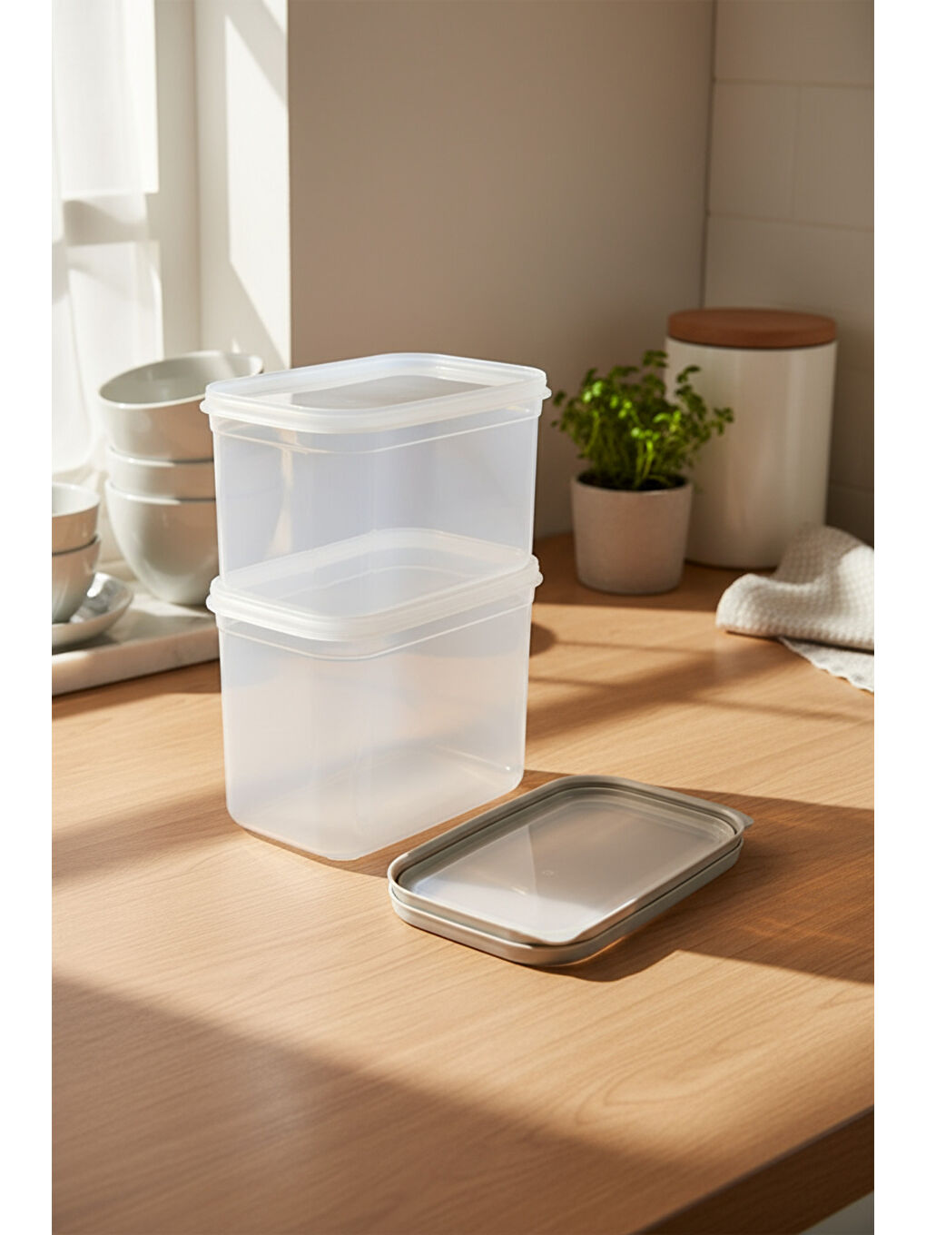 Hide Plus 2'li Saklama Kabı 1900 ml Beyaz-3