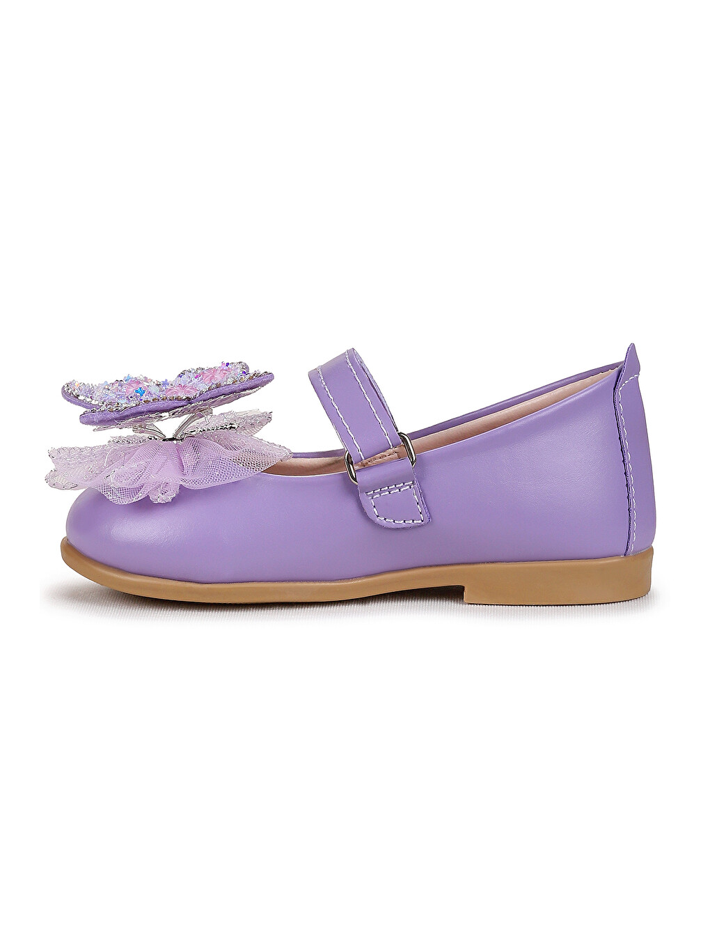 Lila Fly Cırtlı Kelebek Aksesuarlı Kız Bebek / Çocuk Babet Ayakkabı-5