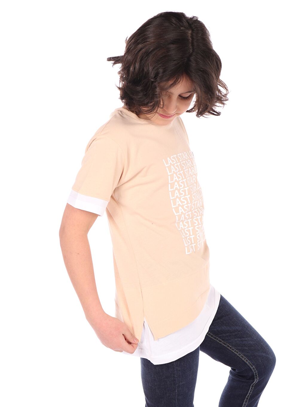 Bej Erkek Çocuk Baskılı Tişört-1