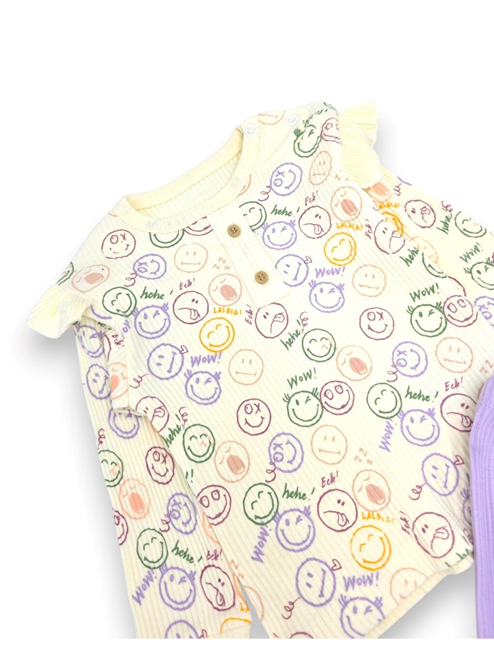 Lila Kız Bebek Smile Detaylı İnce Mevsimlik 2'li Alt Üst Takım-3