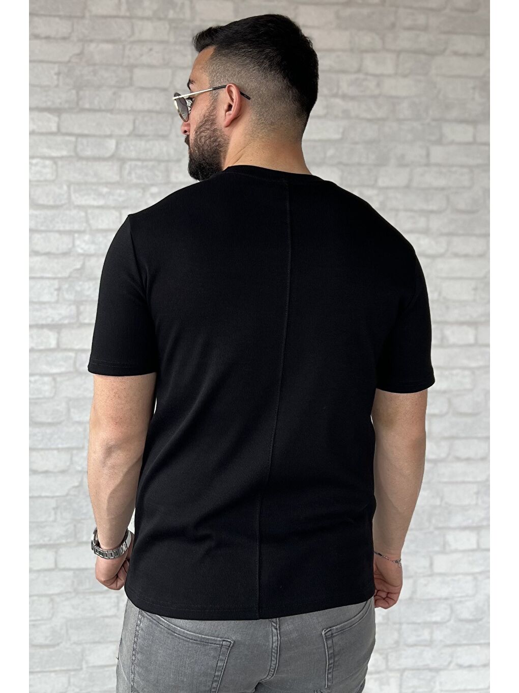 Siyah Erkek Bisiklet Yaka Tişört-2