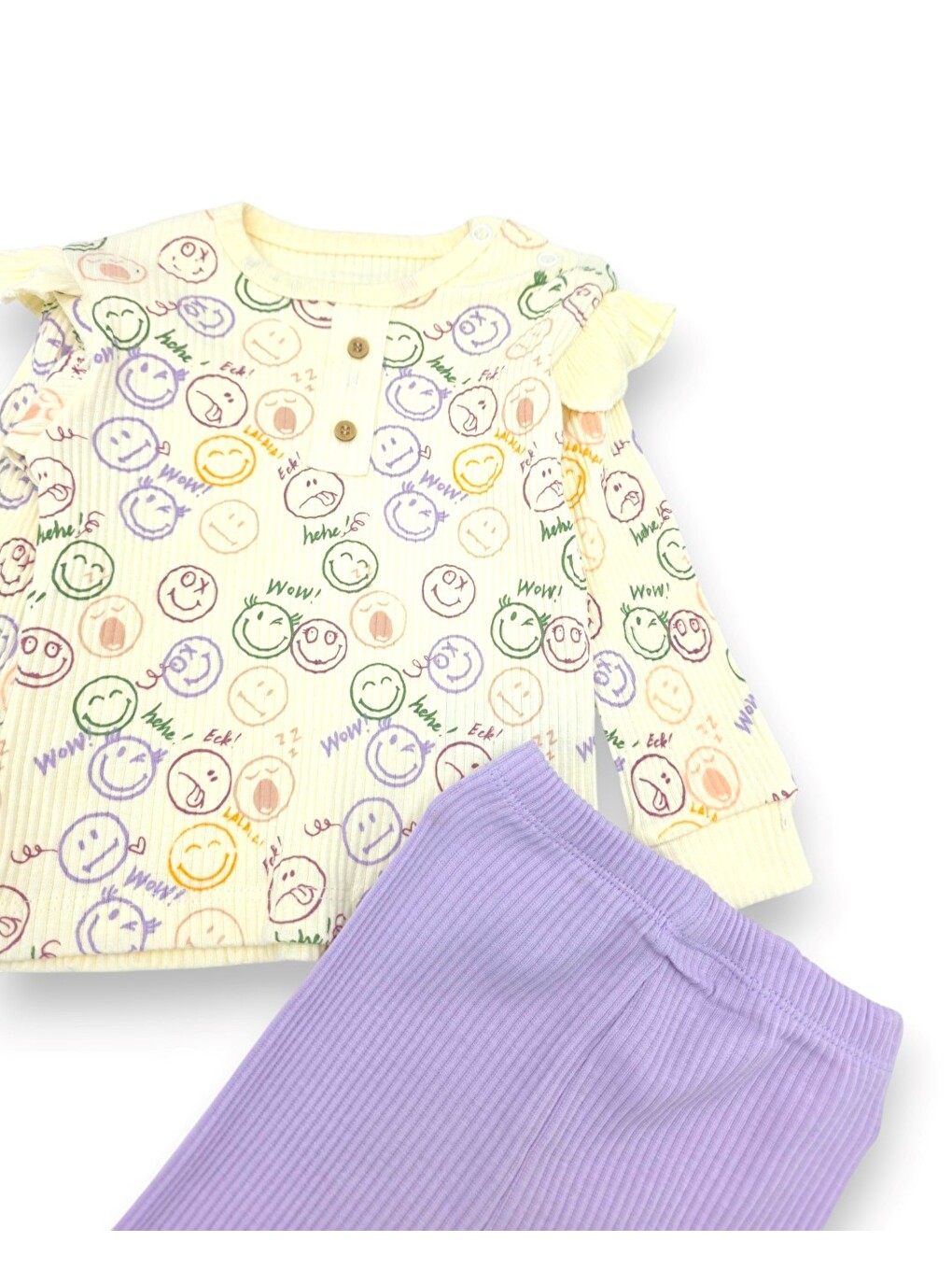 Lila Kız Bebek Smile Detaylı İnce Mevsimlik 2'li Alt Üst Takım-4