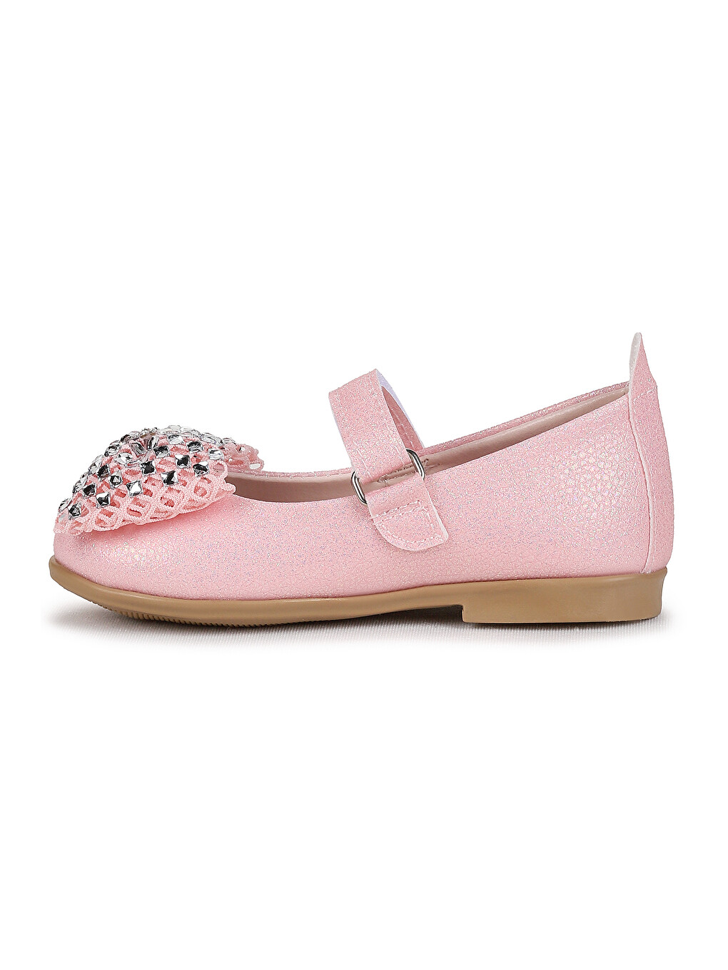 Pembe Dongan Cırtlı Taşlı Fiyonk Kız Bebek / Çocuk Babet Ayakkabı-5
