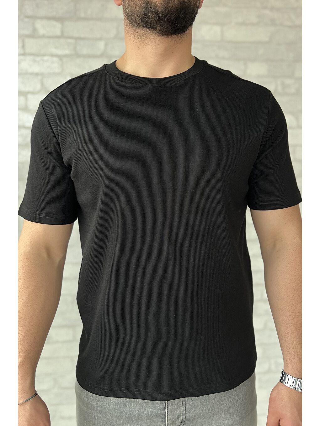 Siyah Erkek Bisiklet Yaka Tişört-3