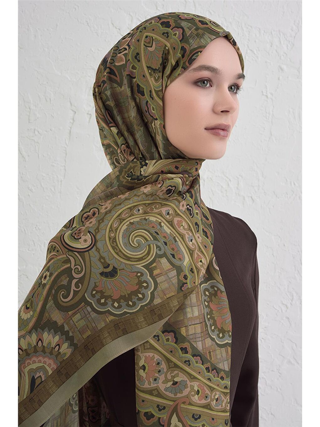 Yeşil Yün İpek Harmony Şal 327 37-3