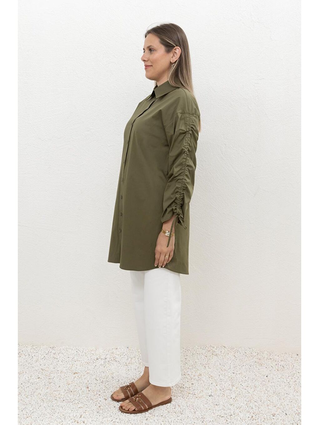 Haki-Kolu Büzgülü Cepli Gömlek-2