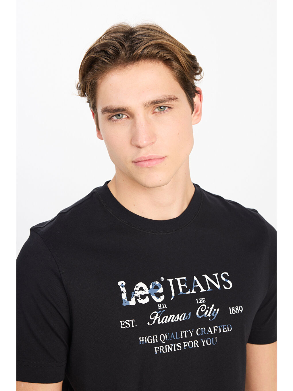 %100 Pamuk Regular Fit Normal Kesim Bisiklet Yaka Grafik Baskılı Siyah Tişört-3