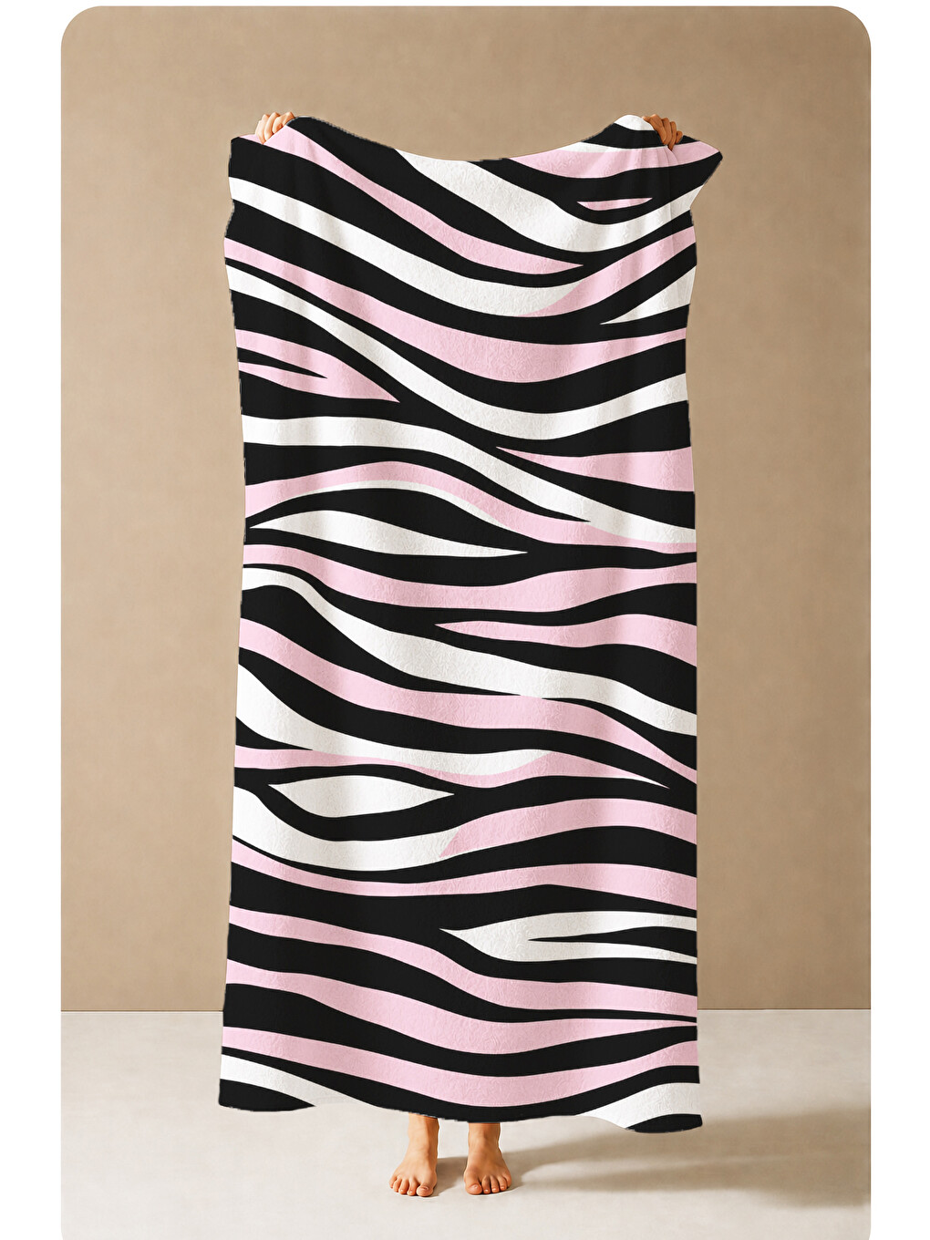 Pop Art Pembe Siyah Zebra Çizgili Desenli 70x150 Plaj Havlusu - Dijital Baskılı Banyo Havlusu-4