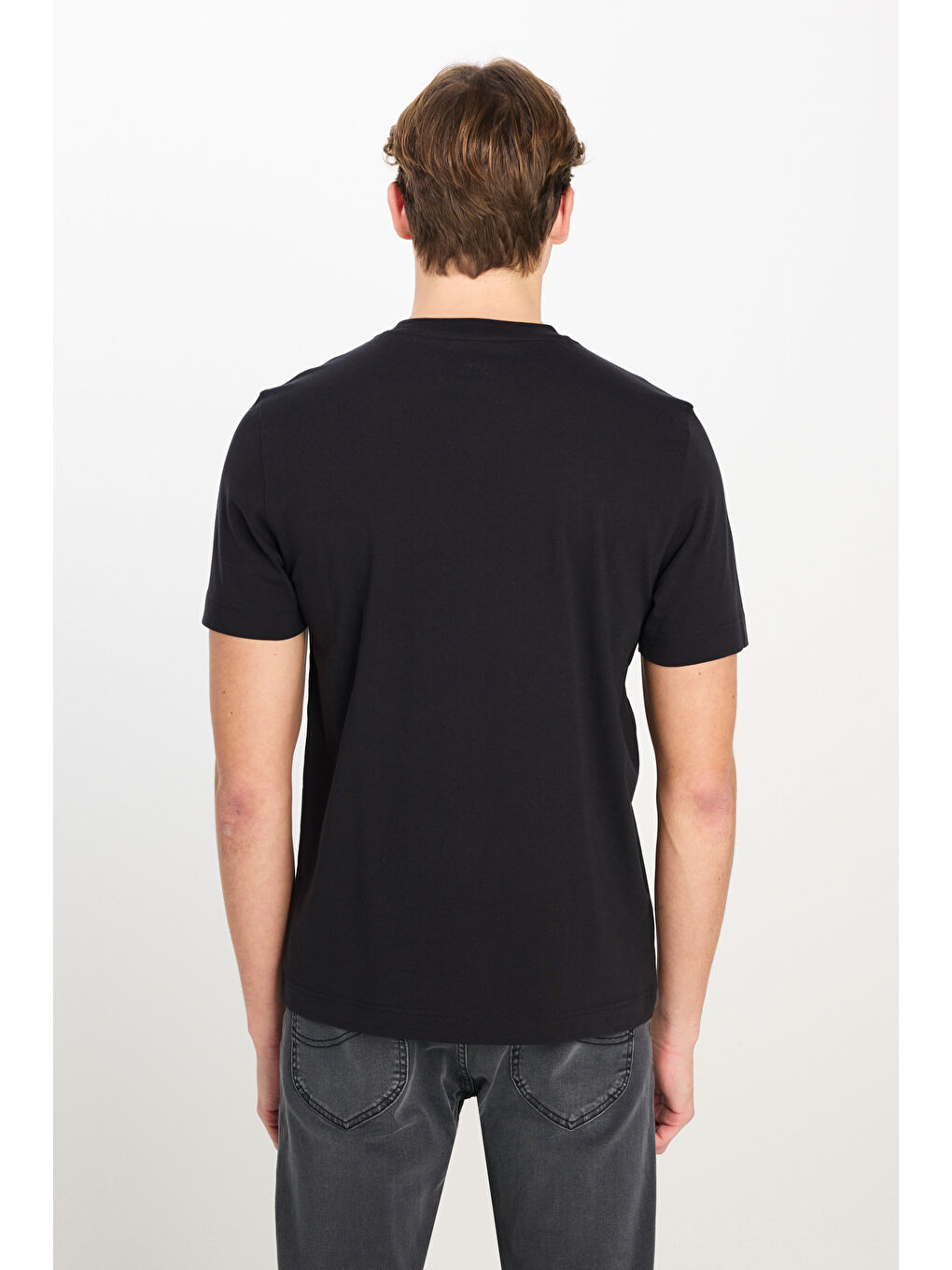 %100 Pamuk Regular Fit Normal Kesim Bisiklet Yaka Grafik Baskılı Siyah Tişört-4