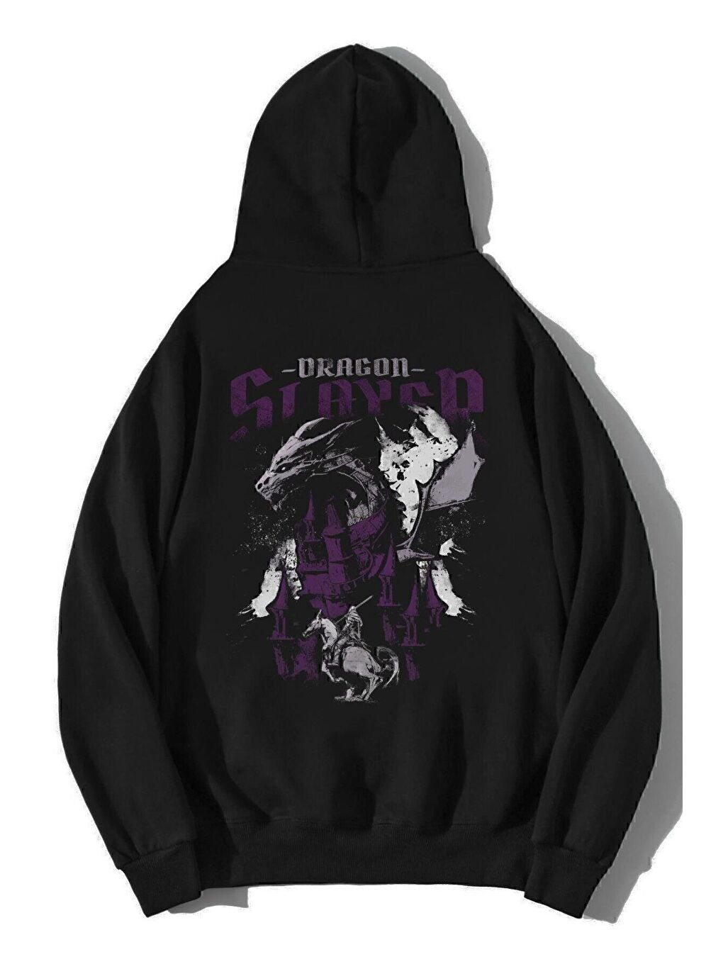 Kırmızı Unisex Siyah Oversize Dragon Slayer Baskılı Kapüşonlu Sweatshirt Hoodie