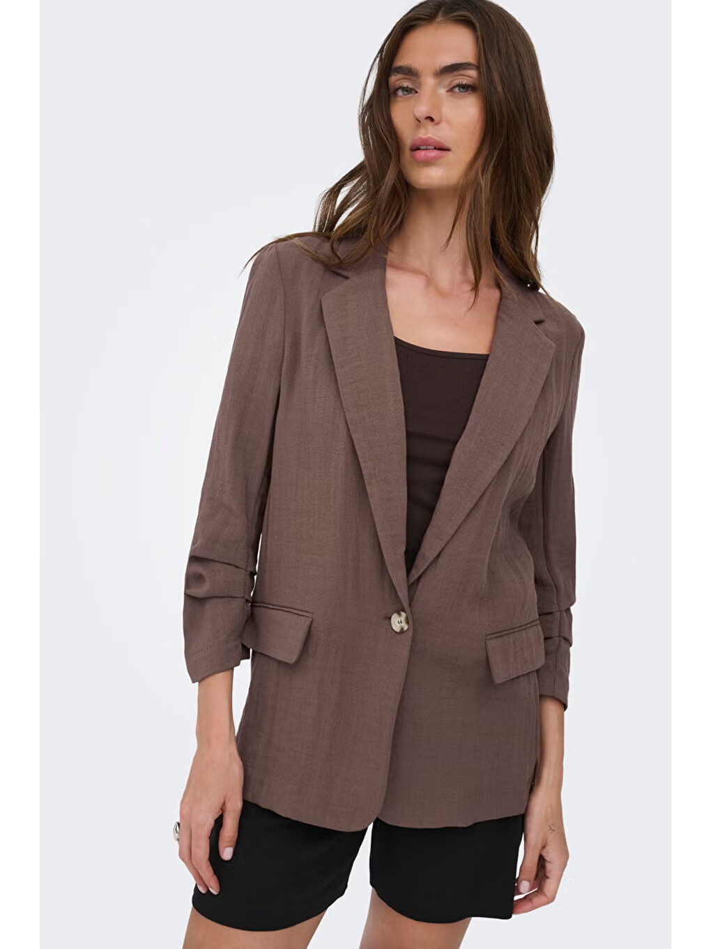 Kahverengi Onlita Regular Fit Kruvaze Yaka Blazer Ceket 15370275