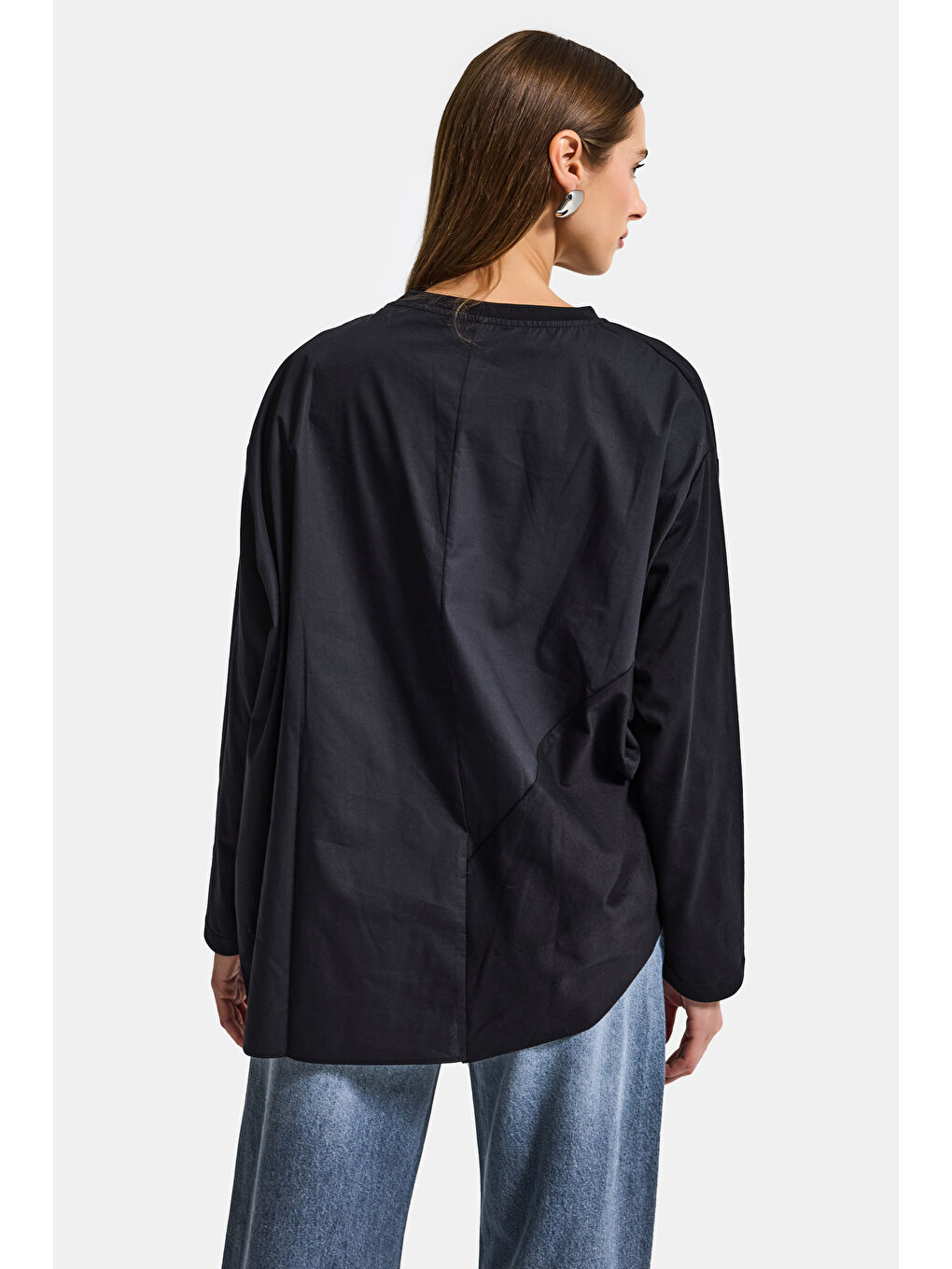 Kadın Siyah w5 Oversize Çift Parça Tasarım Gömlek Sweatshirt-5