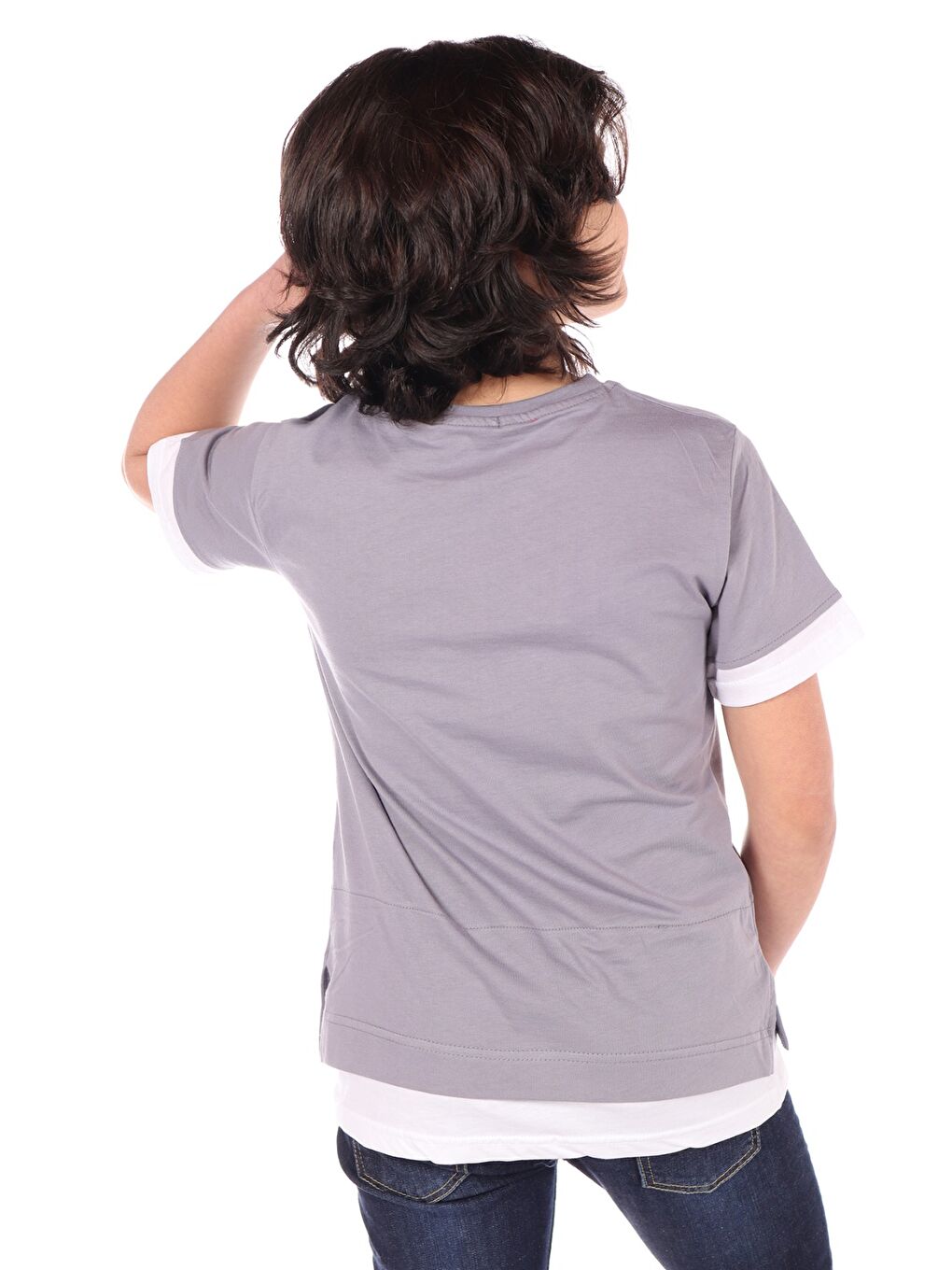 Gri Erkek Çocuk Baskılı Tişört-1