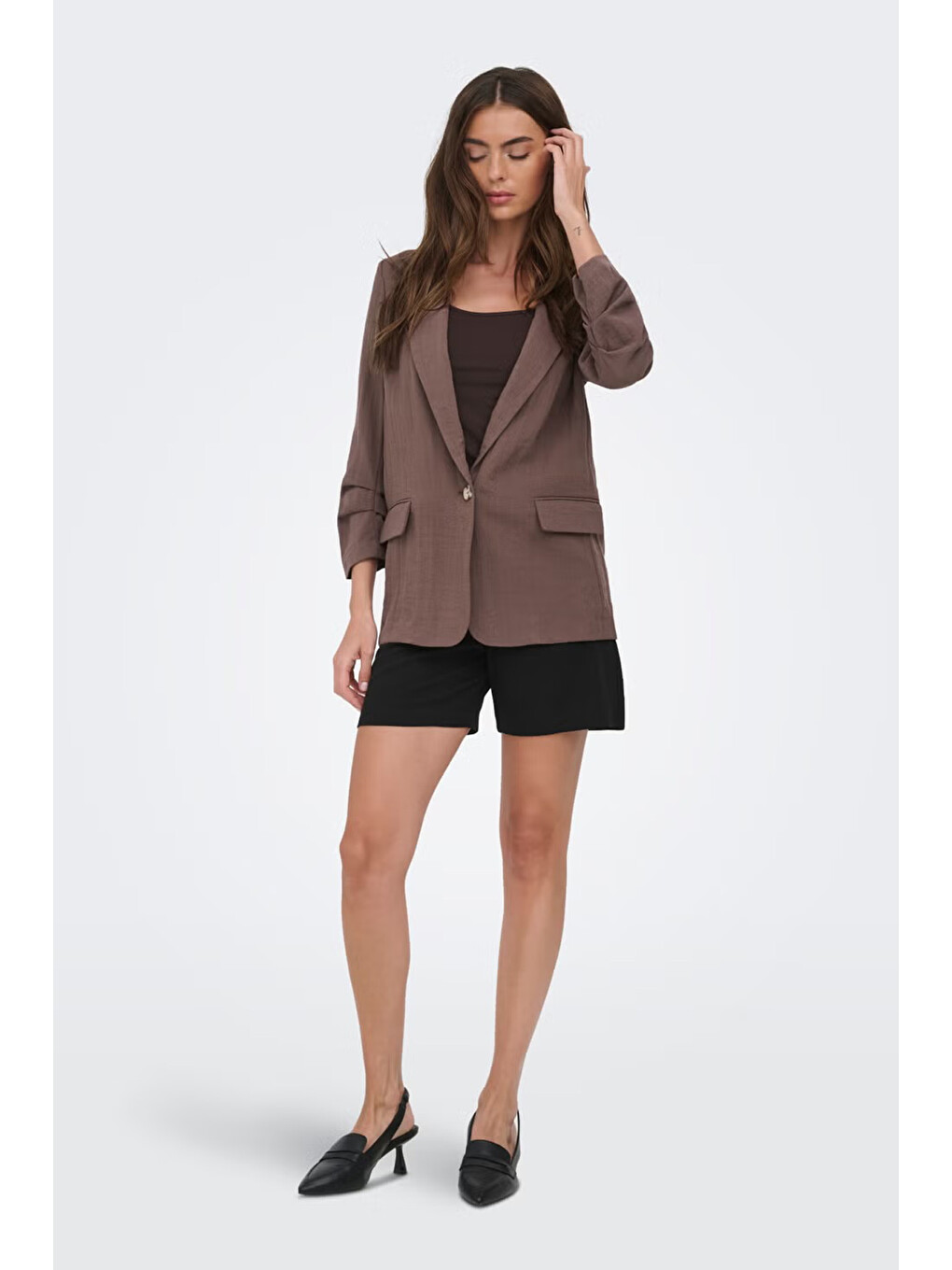 Kahverengi Onlita Regular Fit Kruvaze Yaka Blazer Ceket 15370275-1