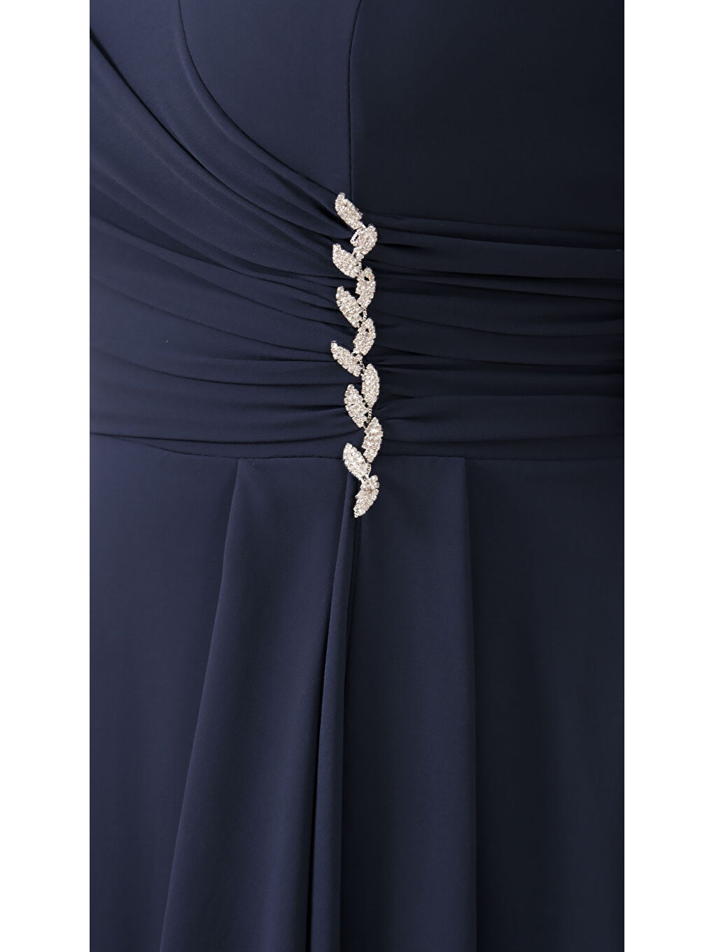 Kadın Lacivert V Yaka Taşlı Büyük Beden Şifon Abiye Elbise-3