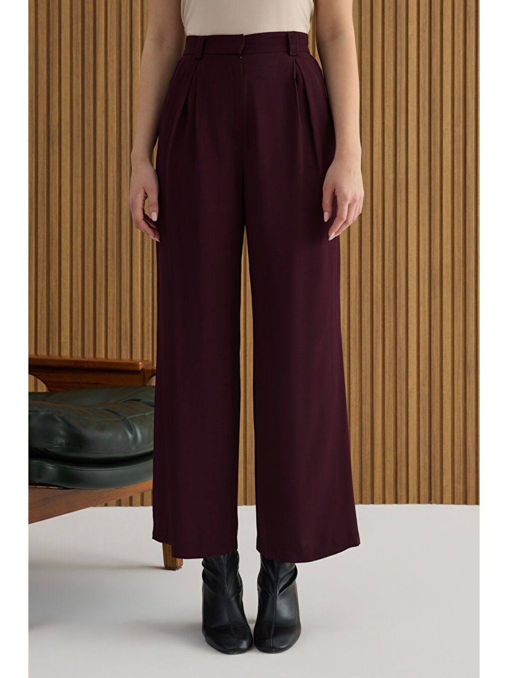 Bordo Rayon Viscon Pantolon-4