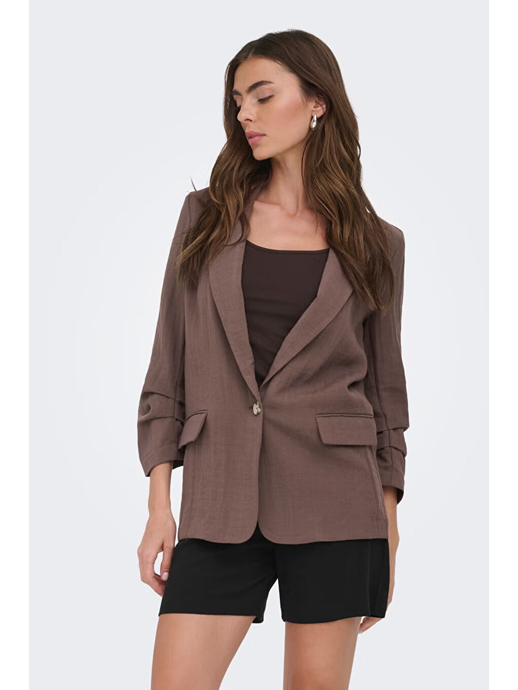 Kahverengi Onlita Regular Fit Kruvaze Yaka Blazer Ceket 15370275-2