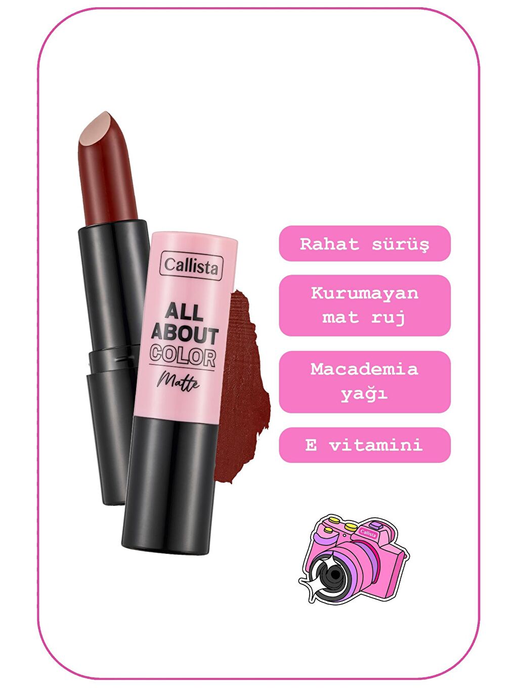 Callista Bordo All About Color Matte Lipstick Mat Görünümlü Ruj 509 Ruby Reing - Bordo - 1