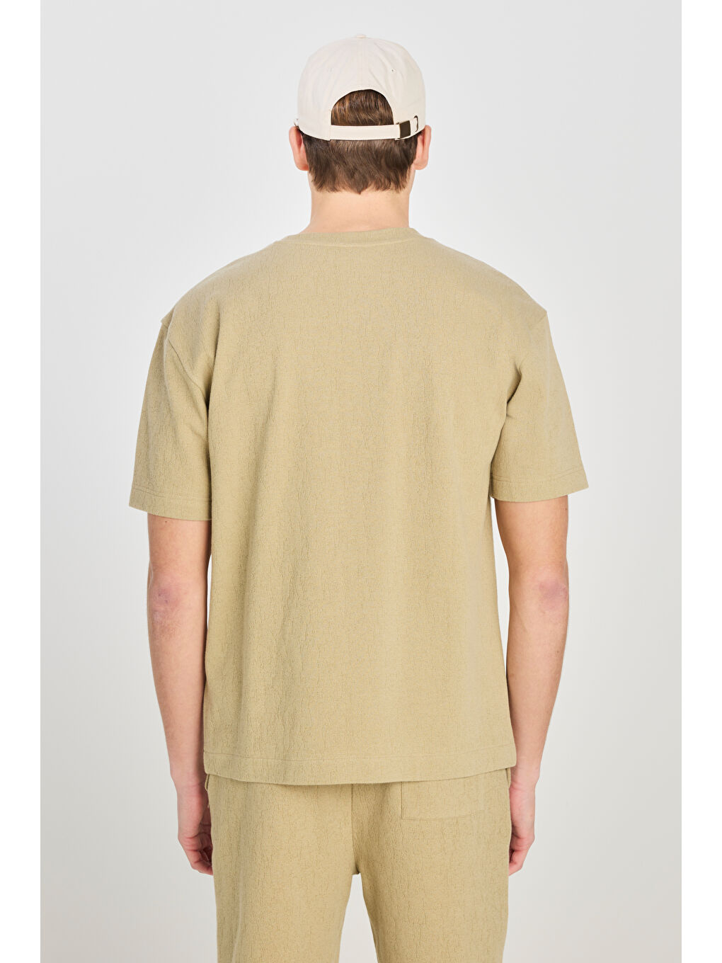 Relaxed Fit Geniş Kesim Bisiklet Yaka Pamuklu Açık Yeşil Tişört-4