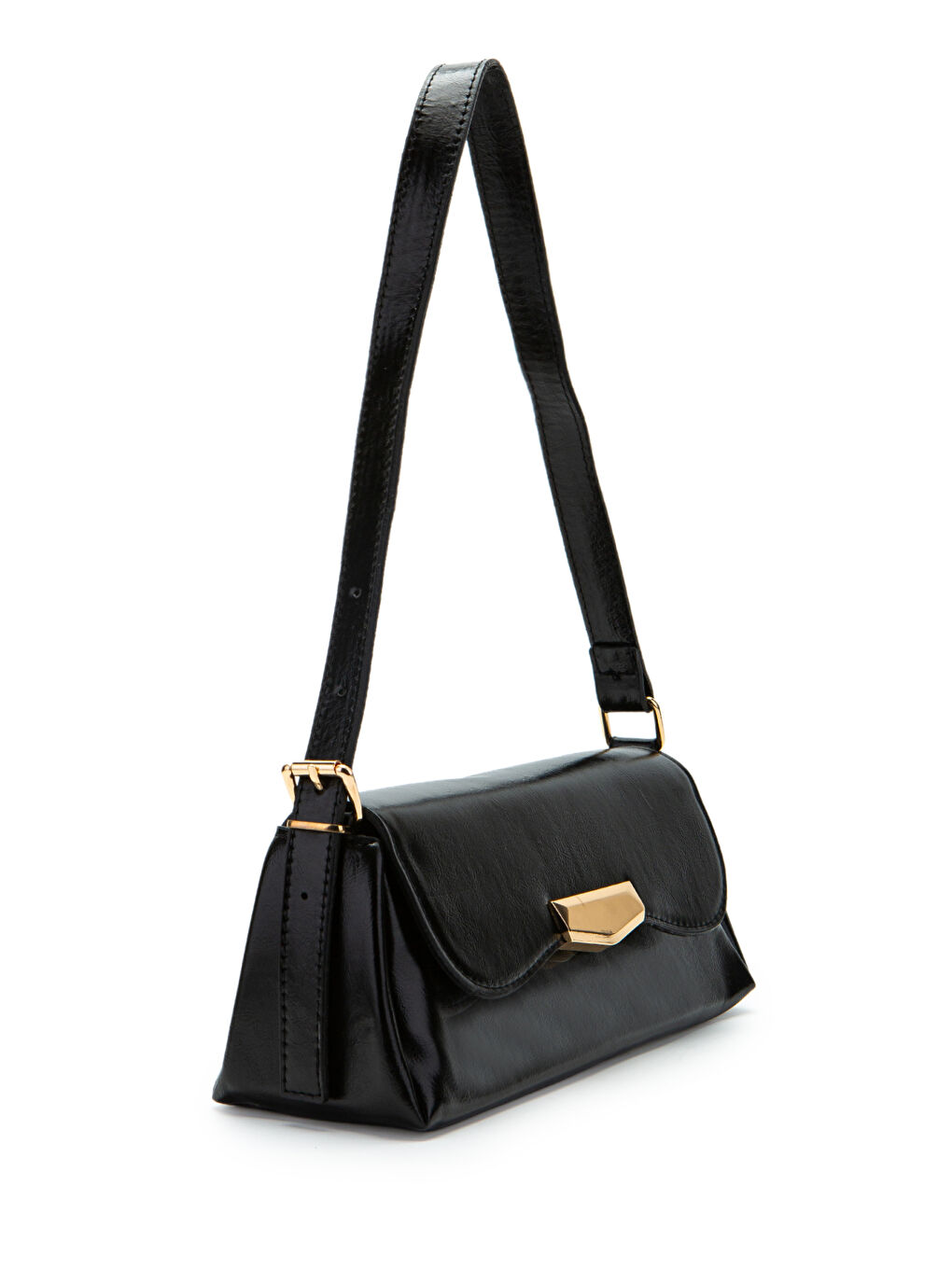 Suni Deri Axel Dikdörtgen Kadın Kol Çanta Siyah-1