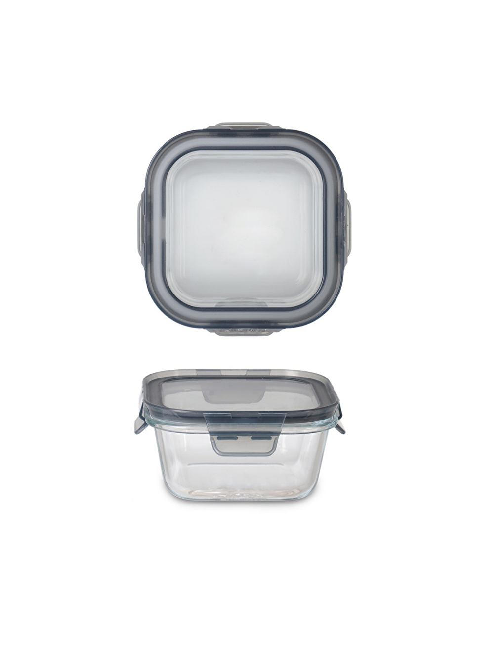 Renksiz Kare Cam Saklama Kabı 500 Ml, 4 Tarafından Kilitli Plastik Kapaklı Cam Saklama Kare