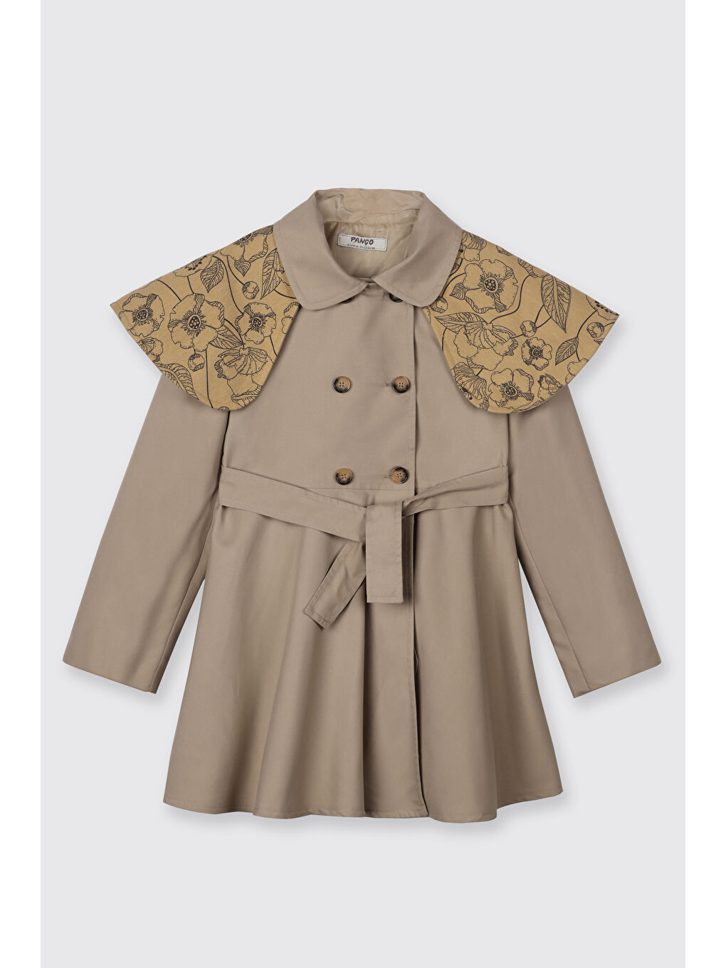Kız Çocuk Düğmeli Bej Trençkot-2