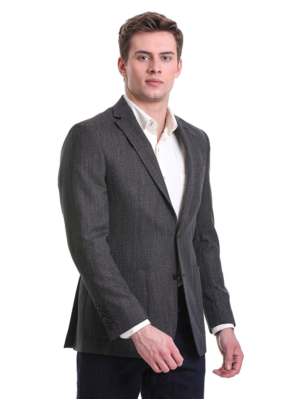 Lacivert Slim Fit Mono Yaka Klasik Ceket-1