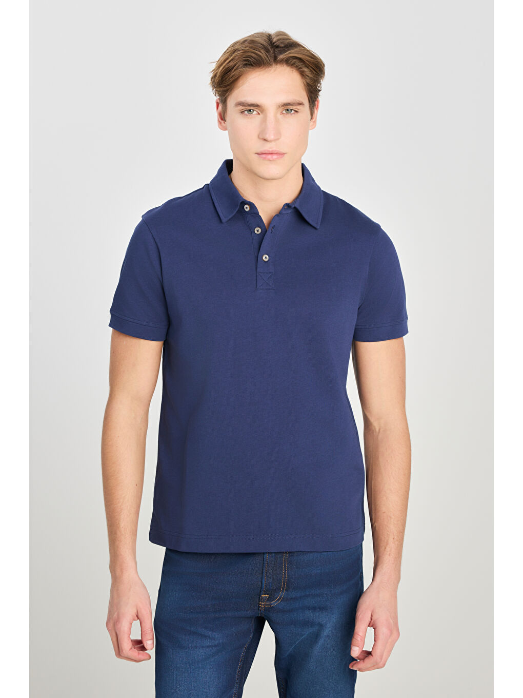 %100 Pamuk Regular Fit Normal Kesim Lacivert Polo Yaka Tişört