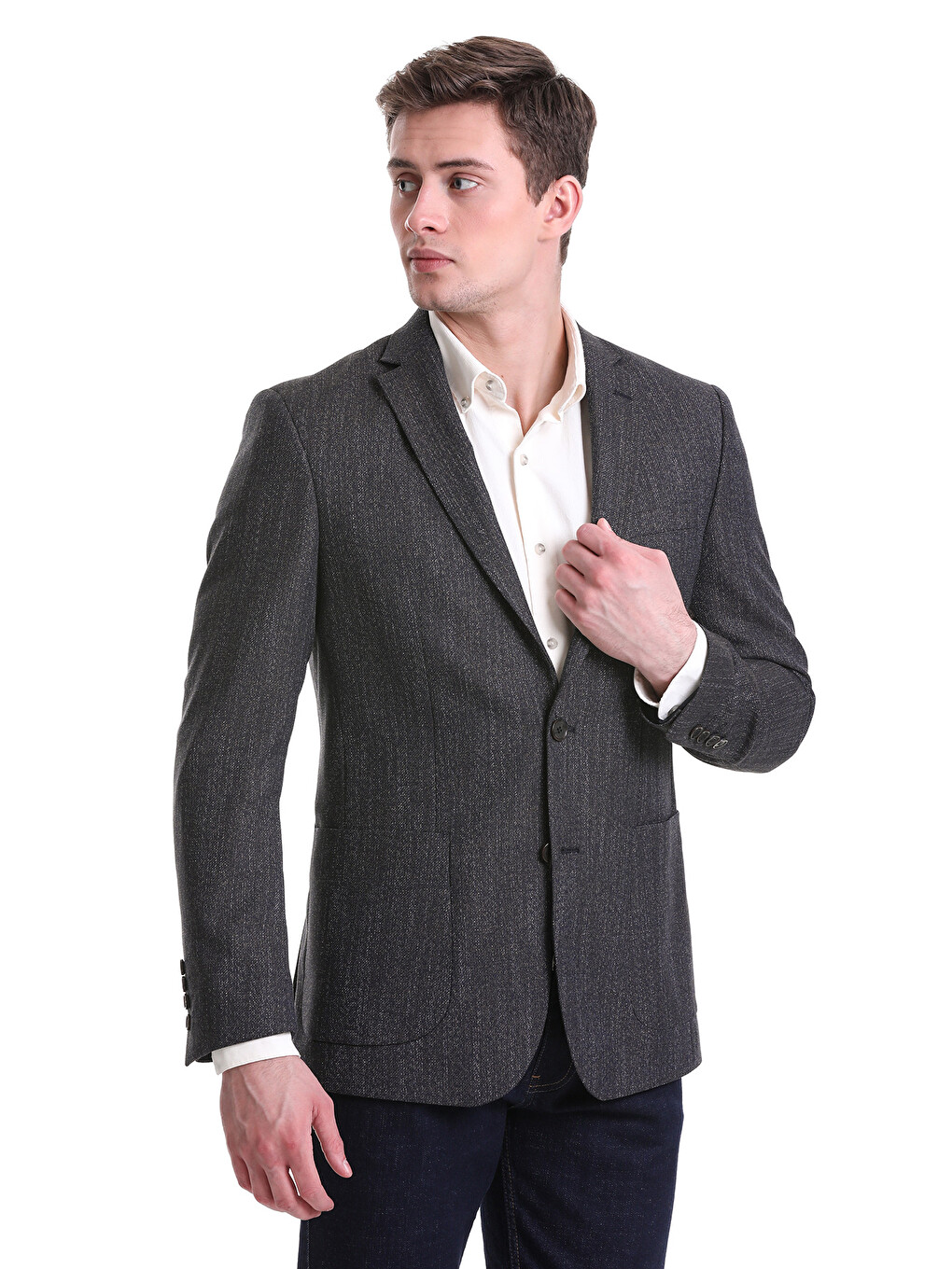 Lacivert Slim Fit Mono Yaka Klasik Ceket-2