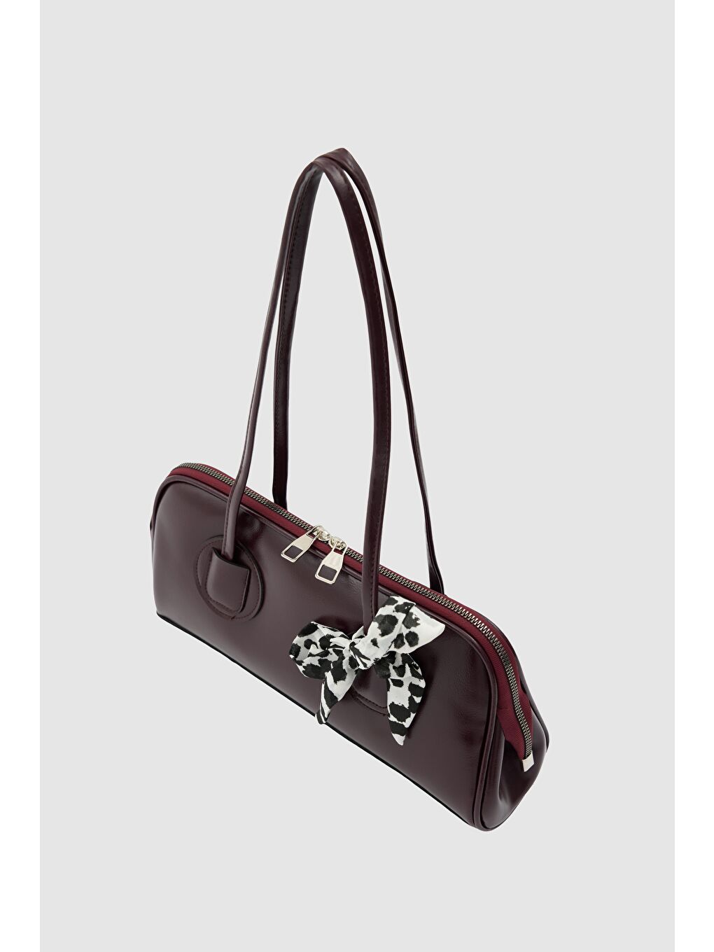 Vita Fular Detaylı Baget Çanta  Bordo-4