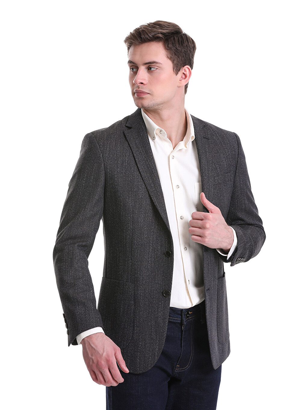 Lacivert Slim Fit Mono Yaka Klasik Ceket-3