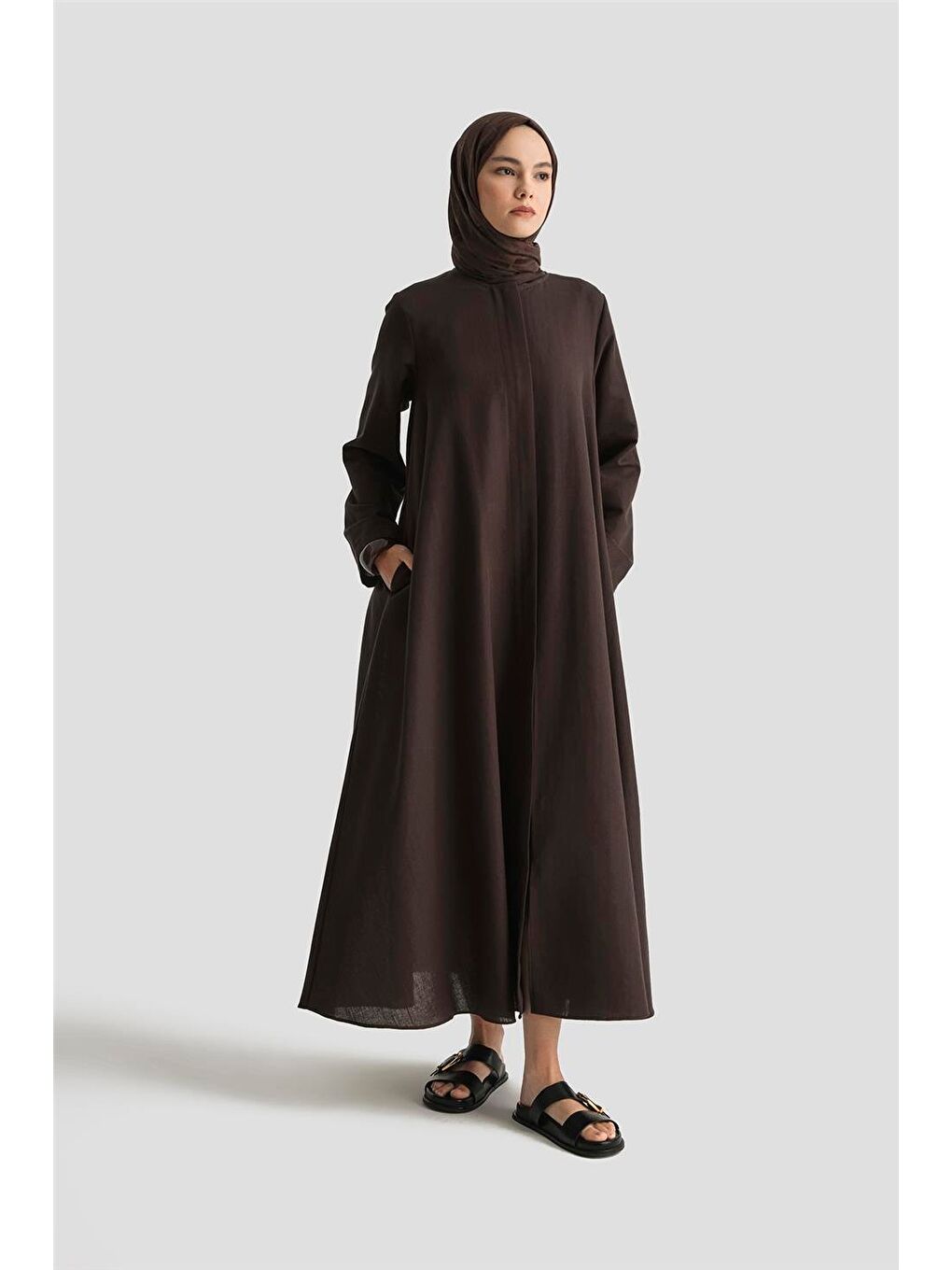 Kahverengi Keten Basic Ferace 25Y8303 Kakao-2