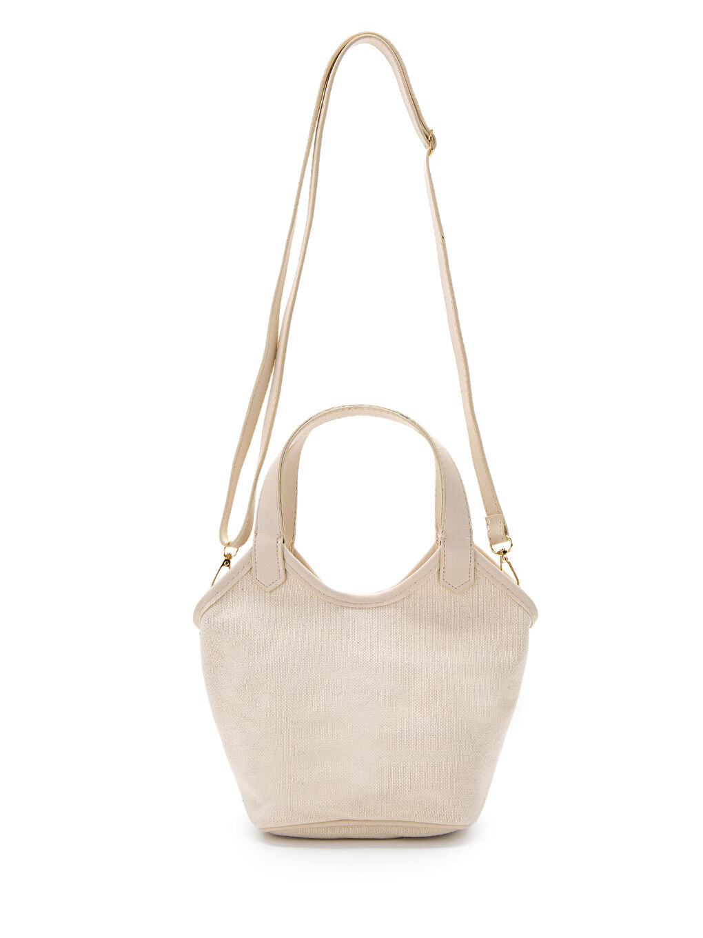 Keten Deri Detaylı Kadın Çapraz Kova Çanta Ryan Bej-1