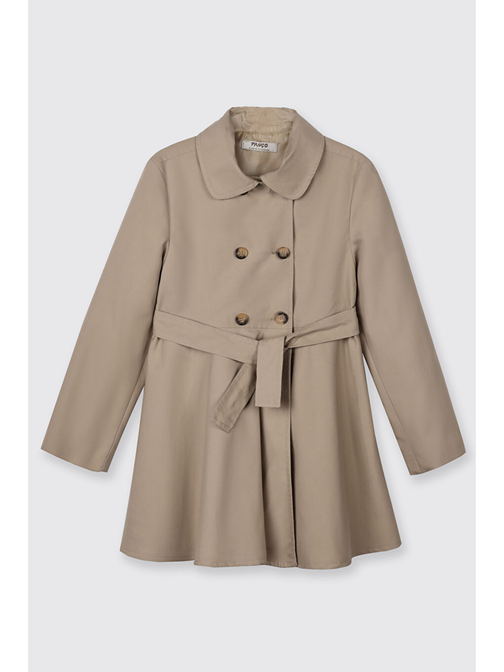 Kız Çocuk Düğmeli Bej Trençkot-4